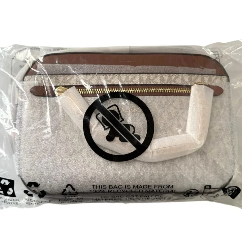 Michael Kors Logo Womens Tan Brown Jet Set Large Logo Crossbody Handbags New